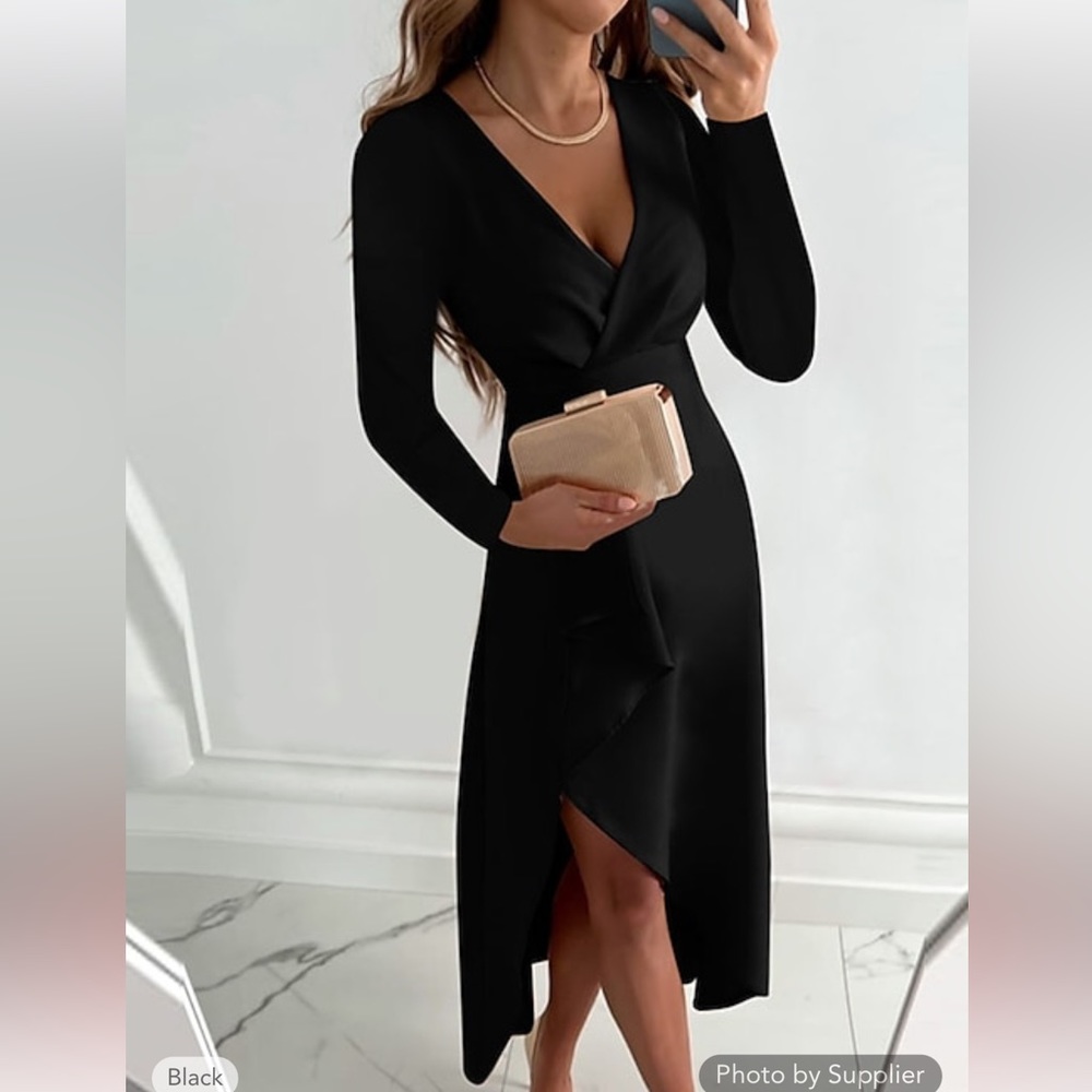 Women’s formal black midi long sleeve dress